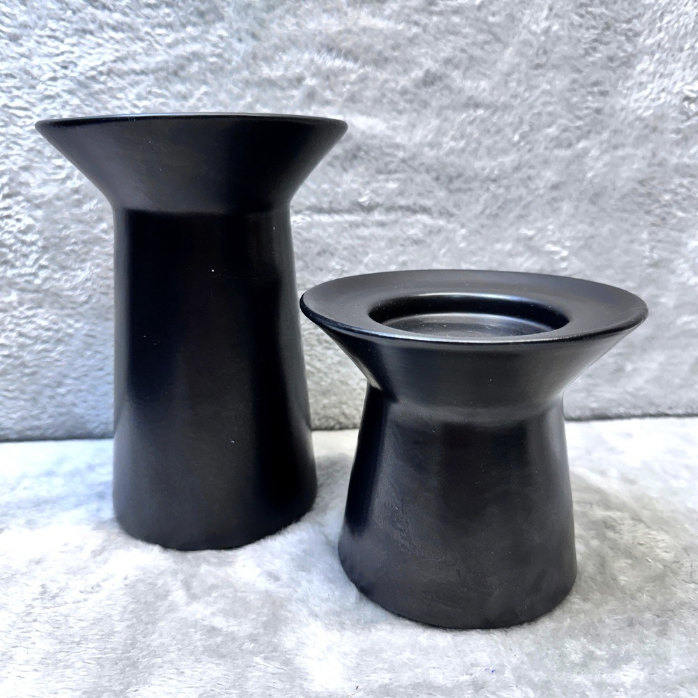 IKEA Black Matte Candle Holders Set 2 Whimsigoth Modern Minimalist Mixed Heights
